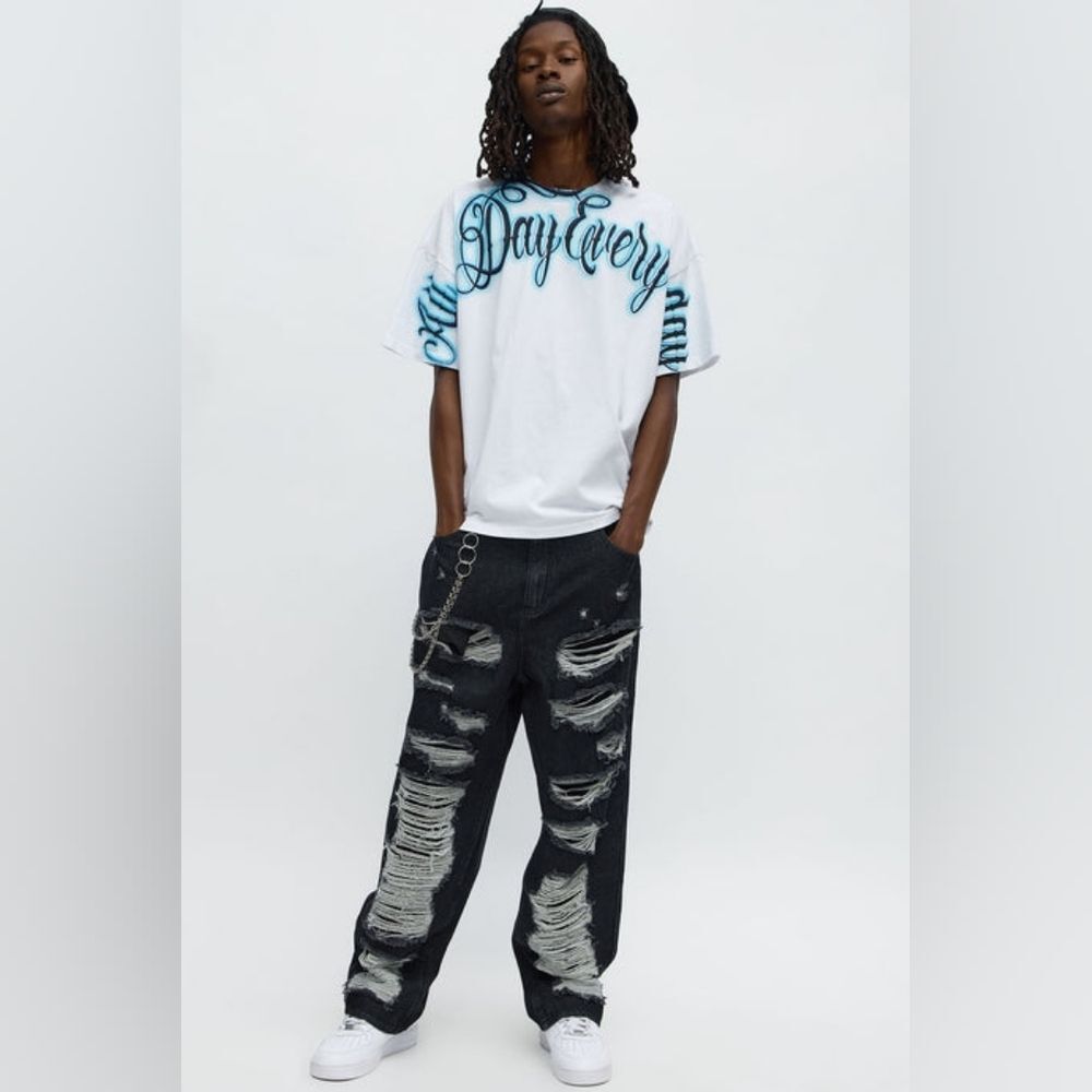 Baggy Shred Destructed Black Wash Jeans - Picture 2 of 6